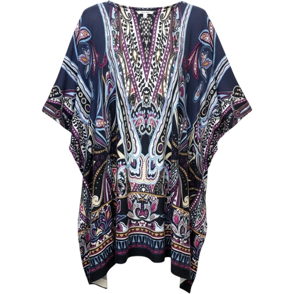 Chicos Paisley Nouveau Knit Printed Poncho L/XL Arm Holes Layering Boho New